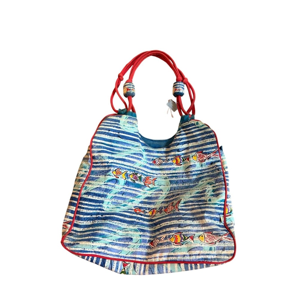 Vintage Sun N' Sand Retro Print Fish Tote Beach Bag GUC Summer Vacation Colorful